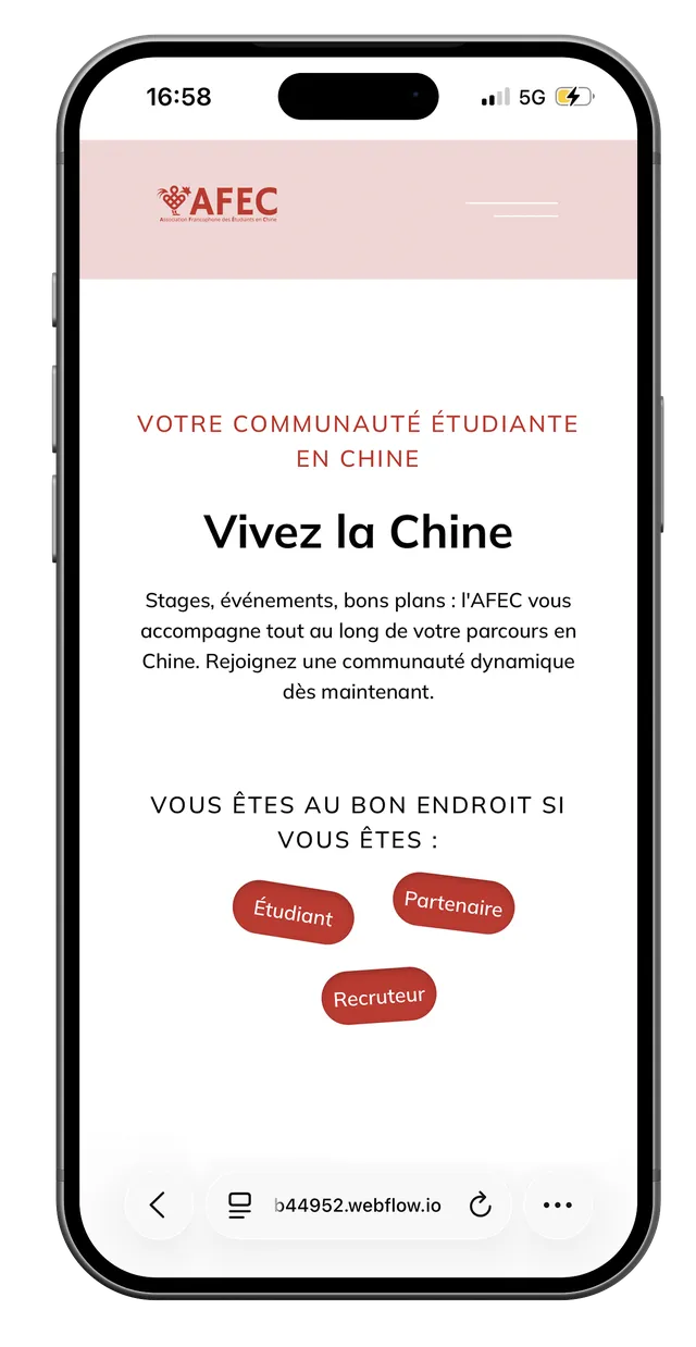 Écran mobile du site AFEC (1/7)