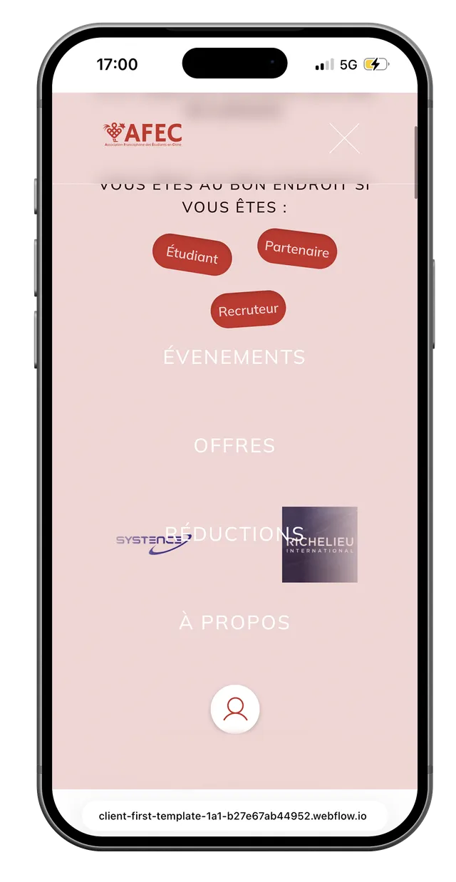 Écran mobile du site AFEC (3/7)