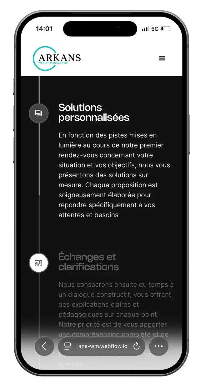 Écran mobile du site Arkans (3/7)