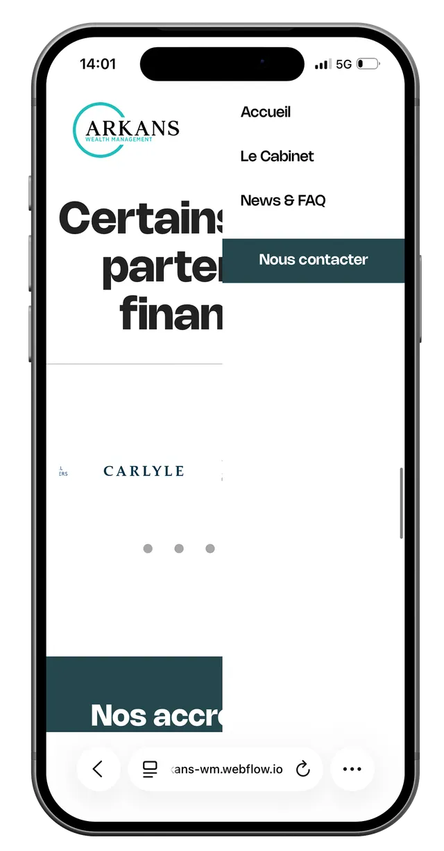 Écran mobile du site Arkans (4/7)
