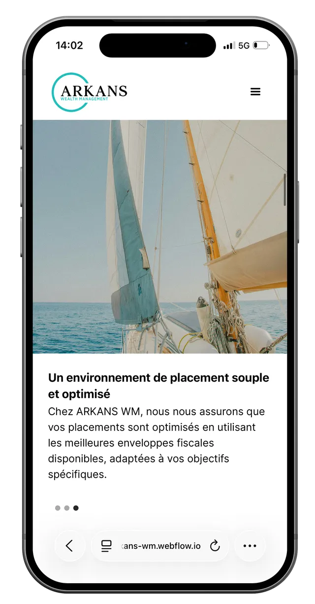 Écran mobile du site Arkans (5/7)