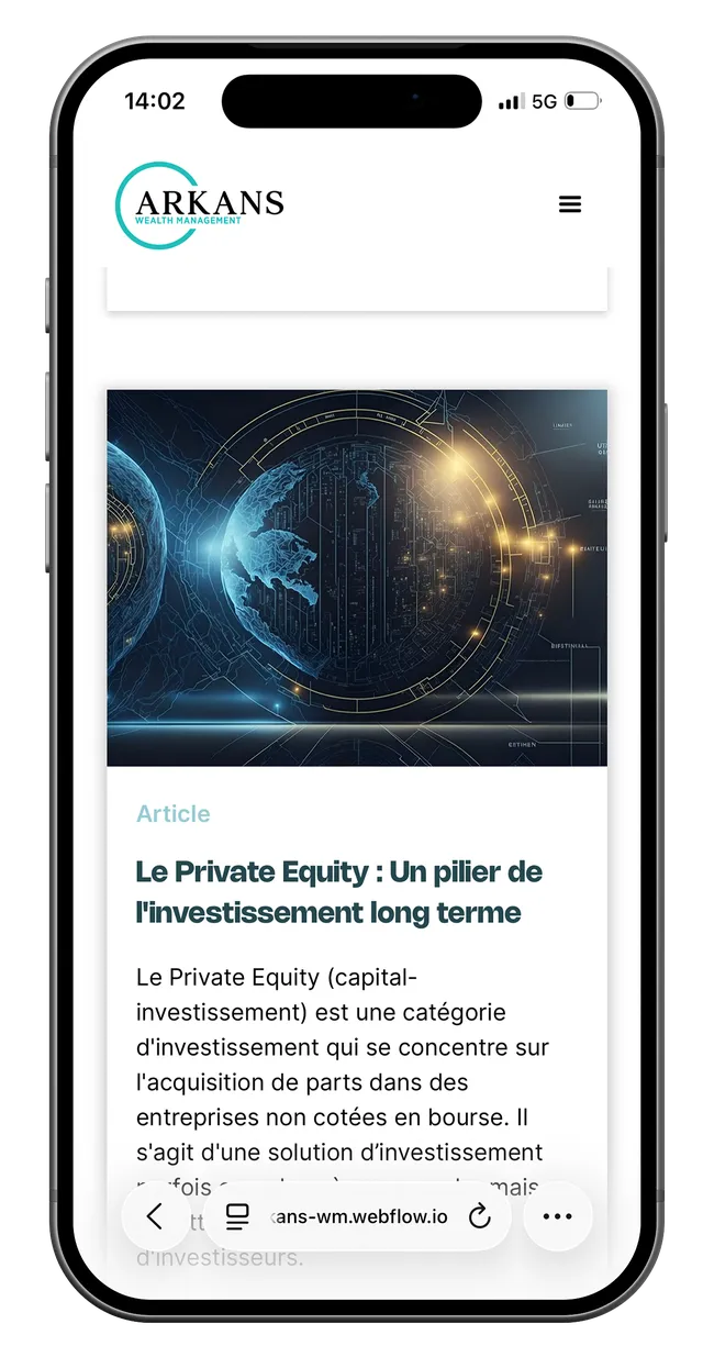Écran mobile du site Arkans (6/7)