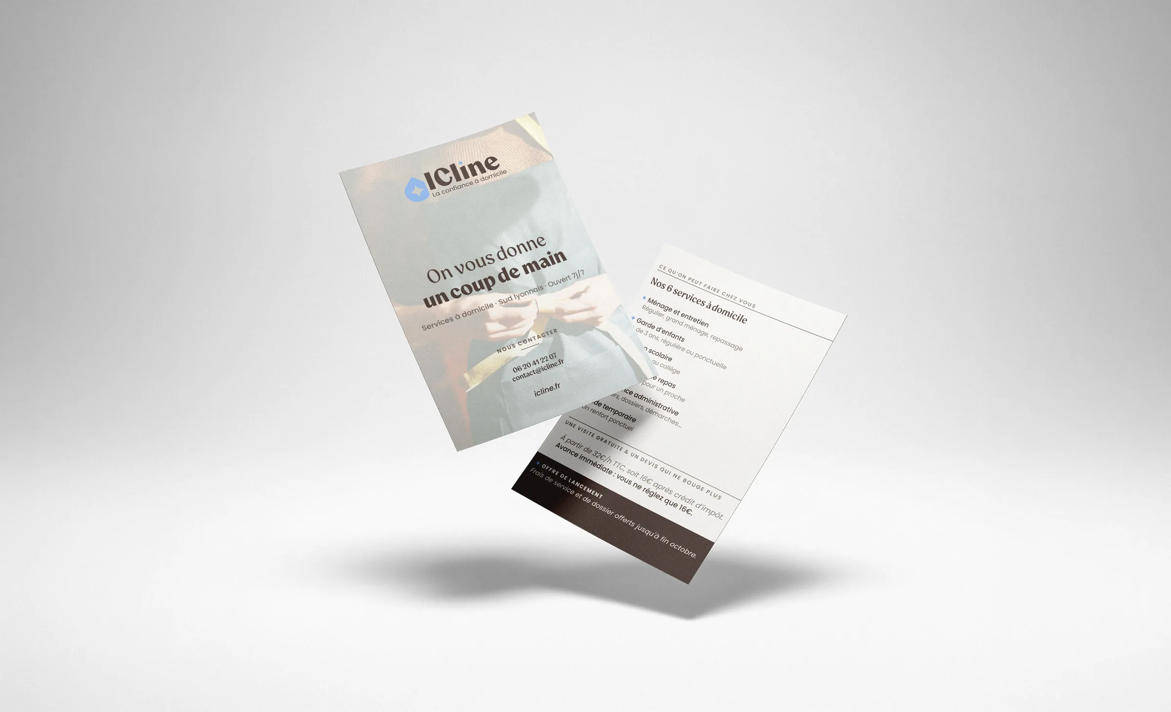 Flyer ICLINE aux couleurs de l'identité de marque créée par COV 360