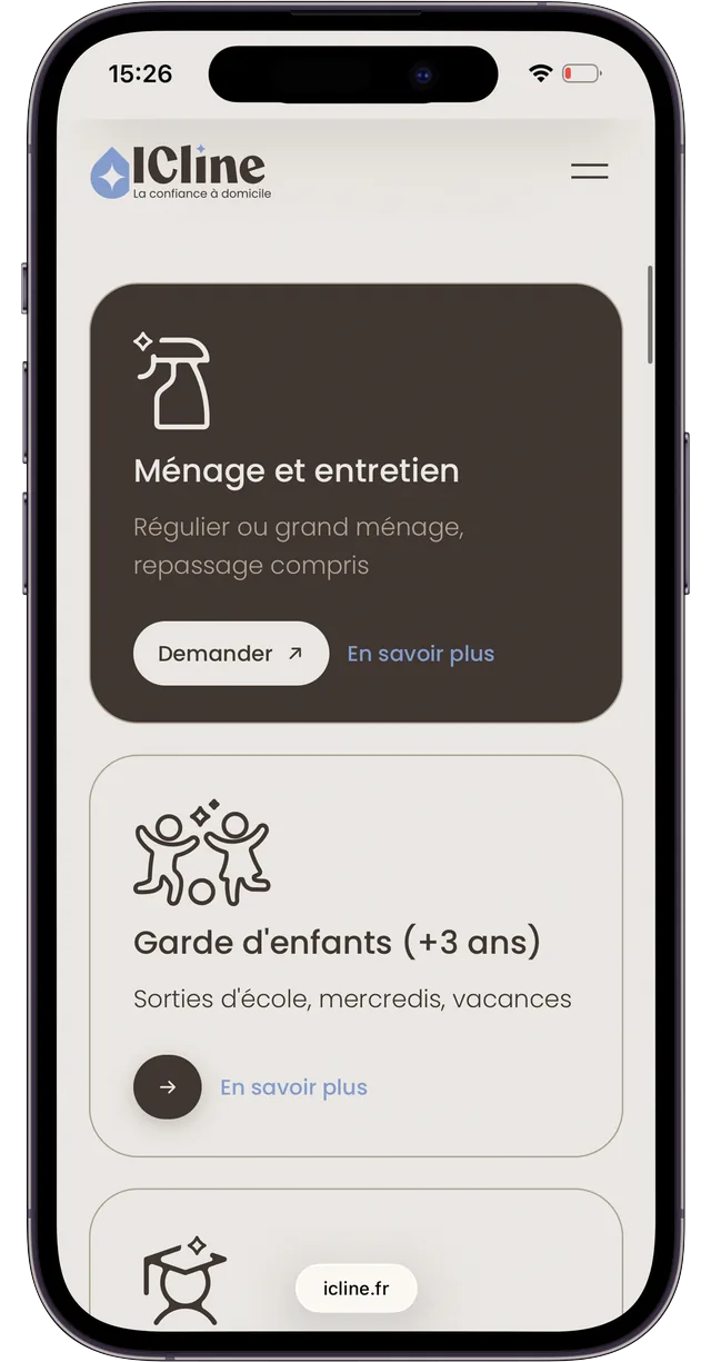 Écrans du site Icline sur iPhone (1/7)